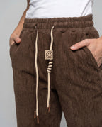 Women's Casual Ribbed Knit Pants with Elastic Waistband - Close-Up Detail