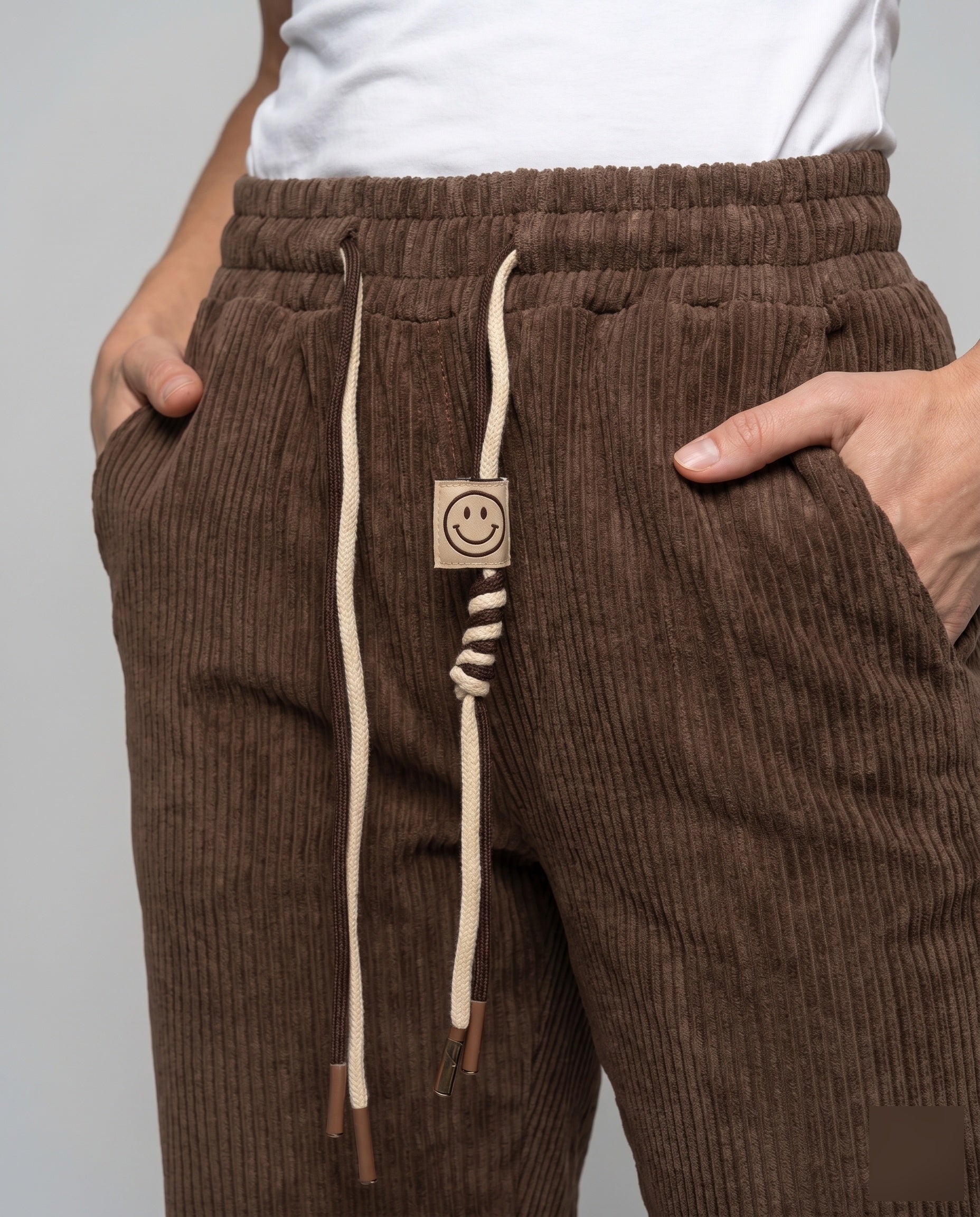 Women's Casual Ribbed Knit Pants with Elastic Waistband - Close-Up Detail