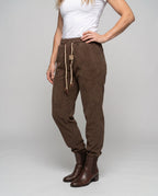 Women's Casual Ribbed Knit Pants with Elastic Waistband - Lower Body View