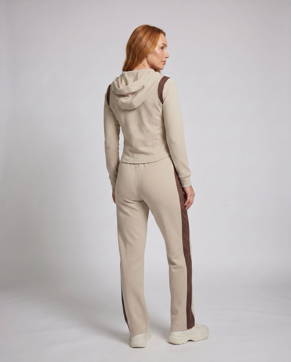 Women's Sporty Leisure Suit with Zipper and Hood - Back View