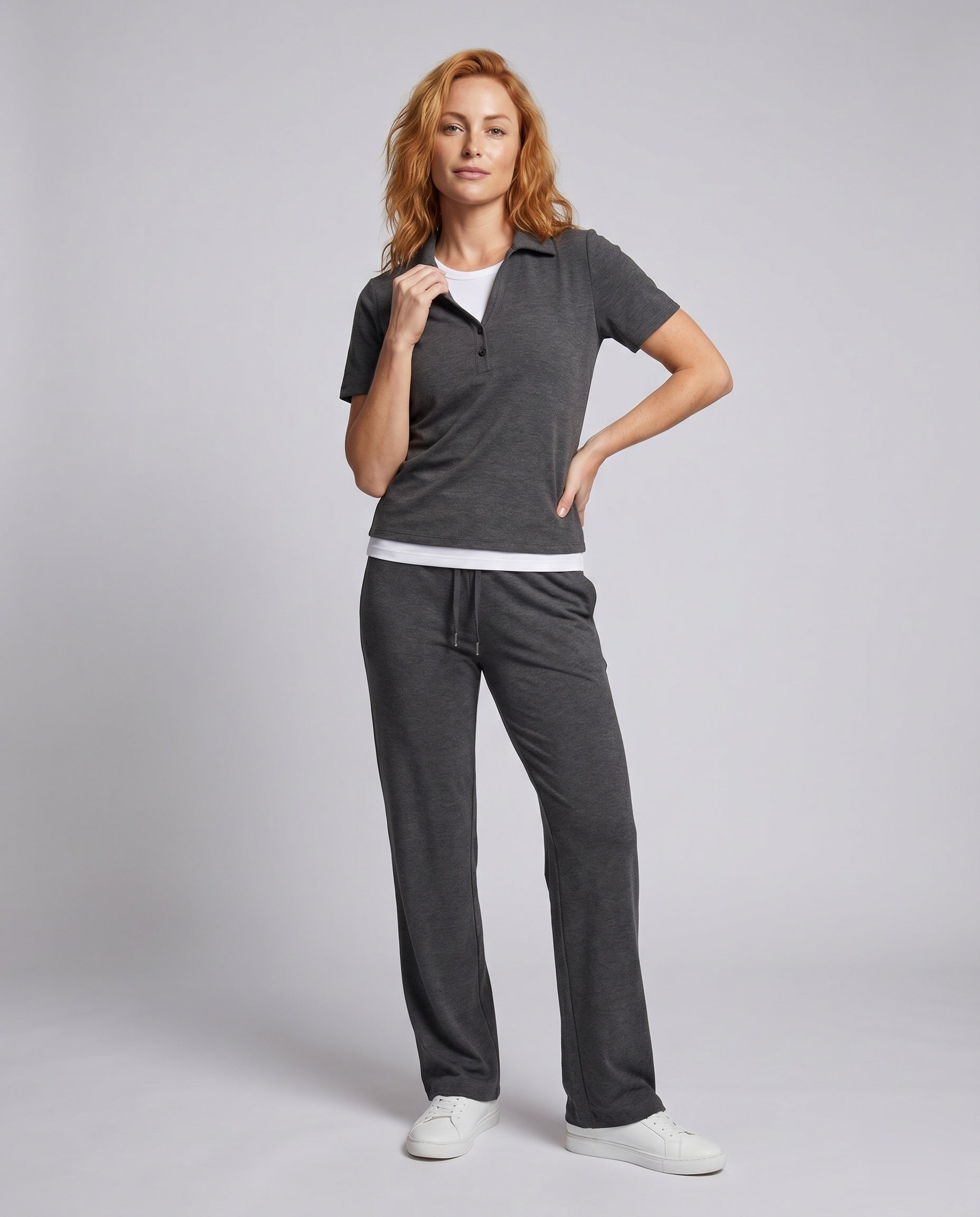 Women's Sporty Leisure Set with Hood and Elastic Waistband - Front View