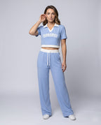Women's Sporty Two-Piece Set with Casual T-Shirt and High Waist Pants - Front View