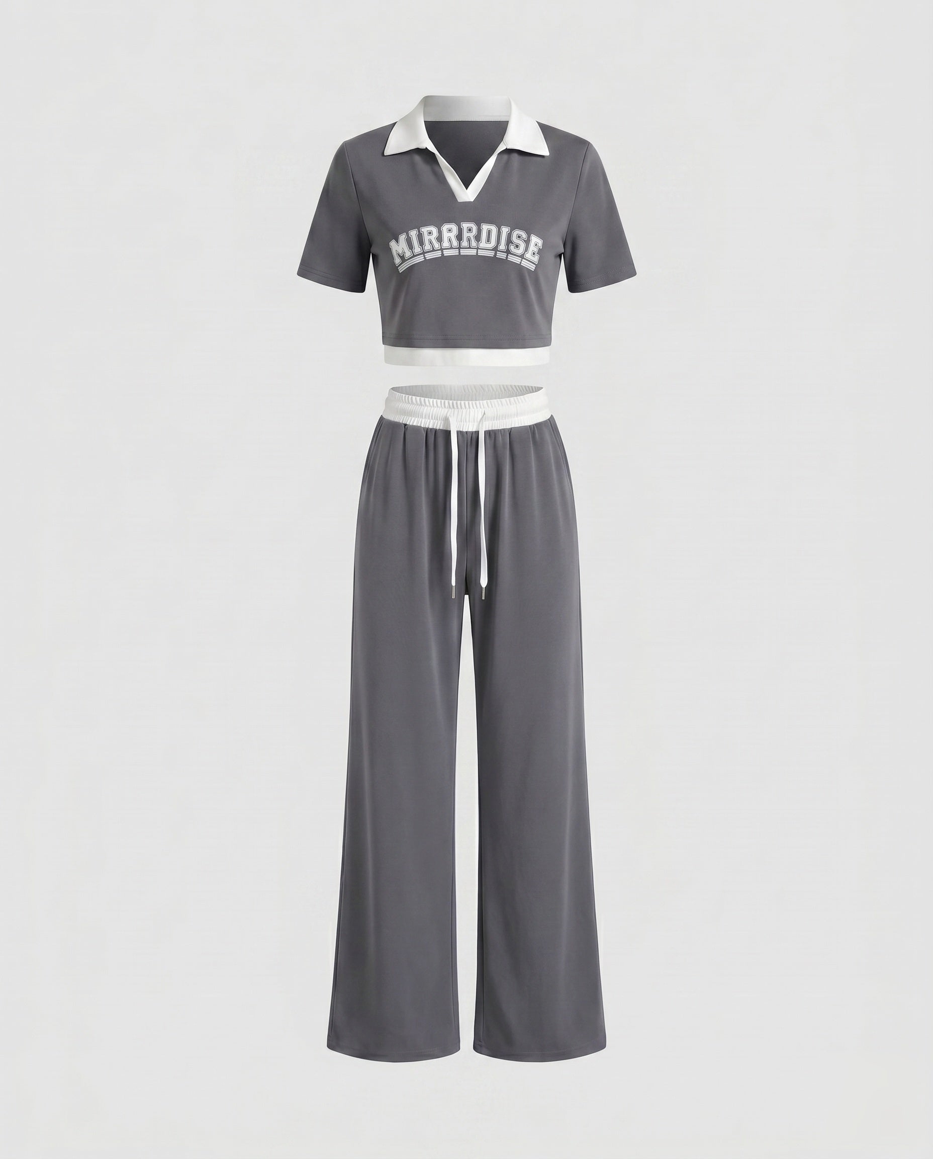 Women's Sporty Two-Piece Set with Casual T-Shirt and High Waist Pants