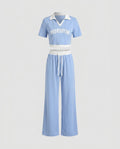 Women's Sporty Two-Piece Set with Casual T-Shirt and High Waist Pants