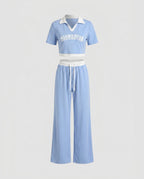 Women's Sporty Two-Piece Set with Casual T-Shirt and High Waist Pants