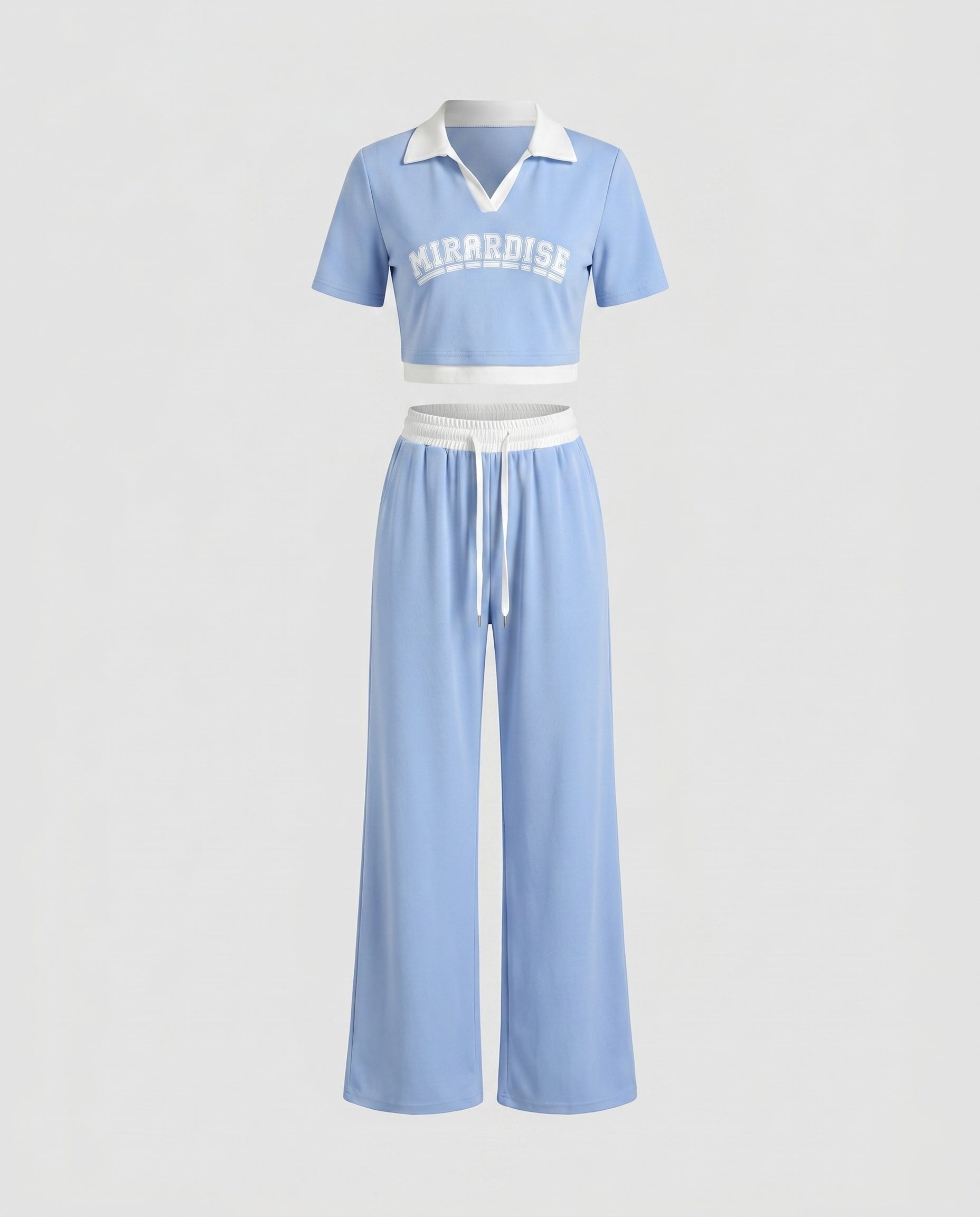 Women's Sporty Two-Piece Set with Casual T-Shirt and High Waist Pants