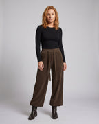 Women's Wide Corduroy Pants with a Loose Fit and Elastic Waistband - Front View