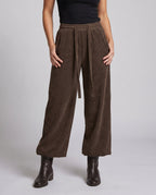Women's Wide Corduroy Pants with a Loose Fit and Elastic Waistband - Lower Body View