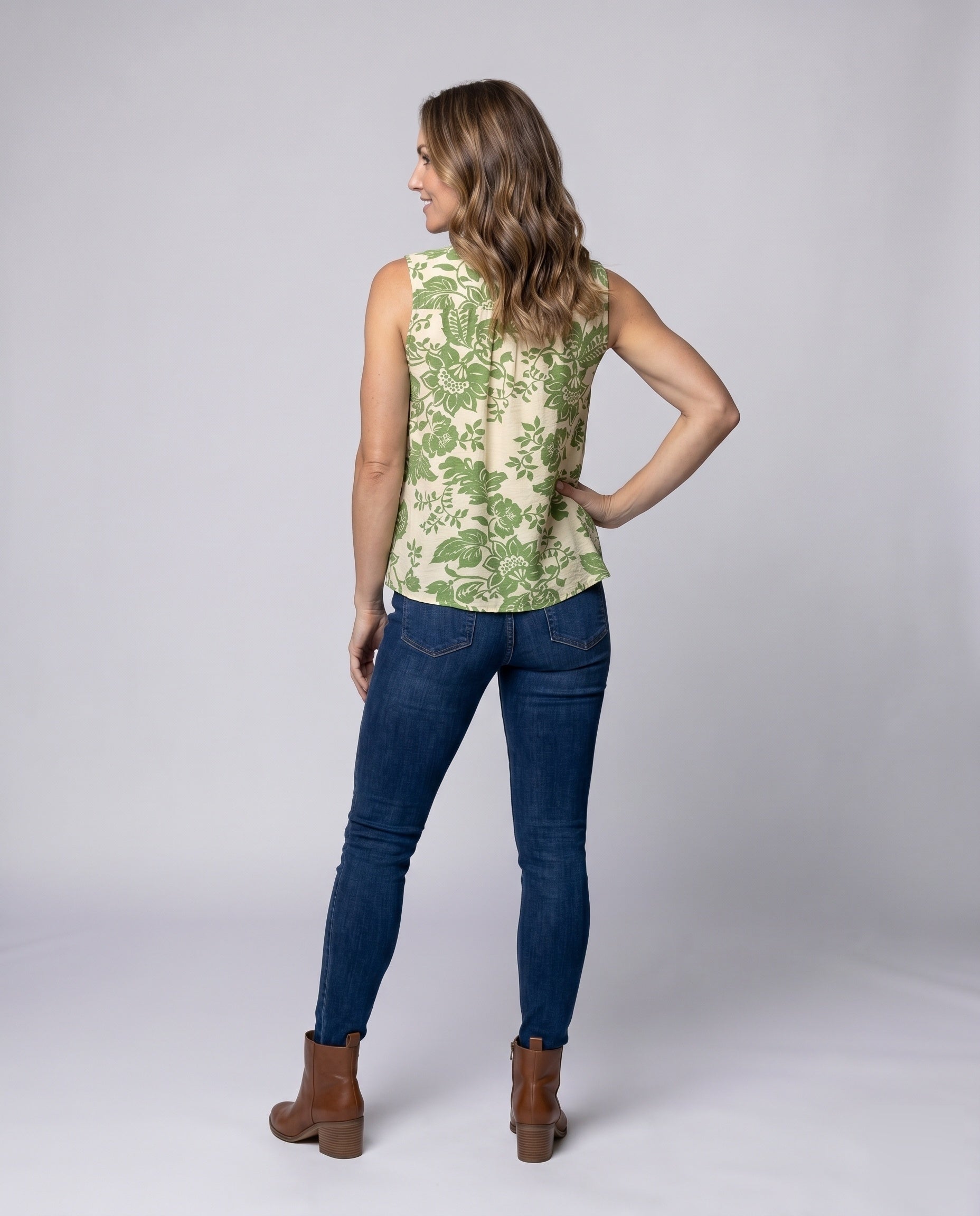 Women's Sleeveless Blouse Shirt with Playful Ruffles - Back View