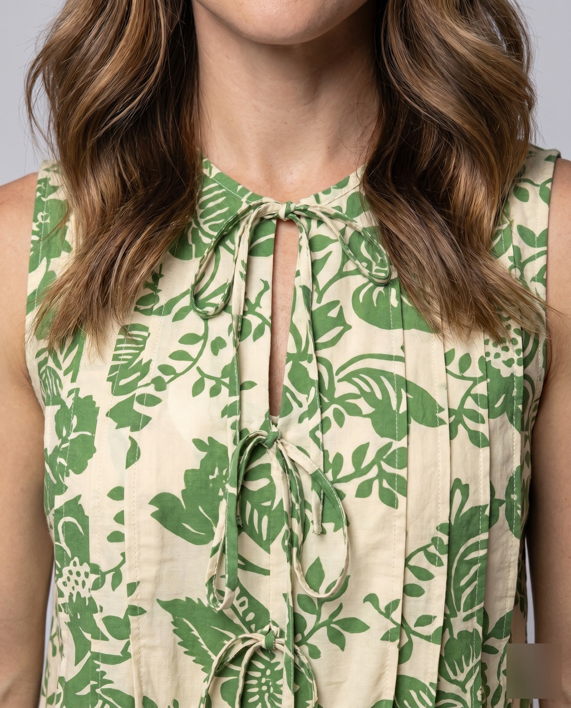 Women's Sleeveless Blouse Shirt with Playful Ruffles - Close-Up Detail
