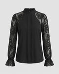 Women's Blouse Top with Sophisticated Lace Sleeves