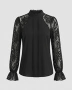 Women's Blouse Top with Sophisticated Lace Sleeves