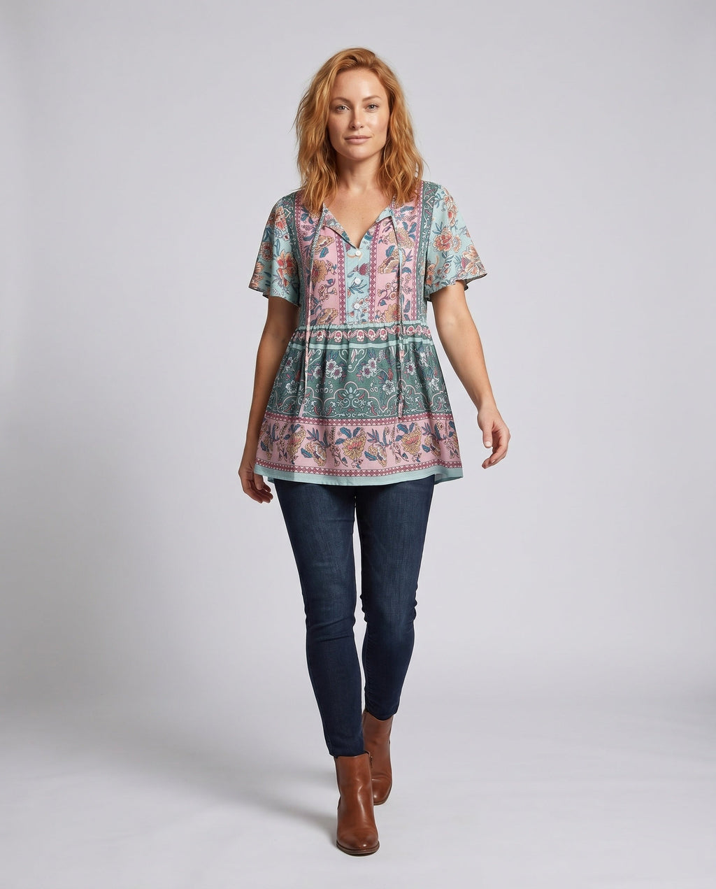 Women's Blouse Shirt with Floral Pattern and Casual Cut - Front View