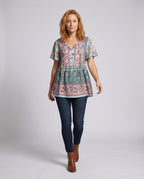 Women's Blouse Shirt with Floral Pattern and Casual Cut - Front View