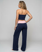 Women's Elegant Bandeau Top and Wide Leisure Pants with High Waistband - Back View