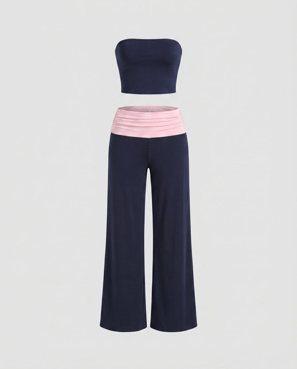 Women's Elegant Bandeau Top and Wide Leisure Pants with High Waistband