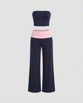Women's Elegant Bandeau Top and Wide Leisure Pants with High Waistband