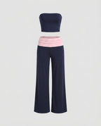 Women's Elegant Bandeau Top and Wide Leisure Pants with High Waistband