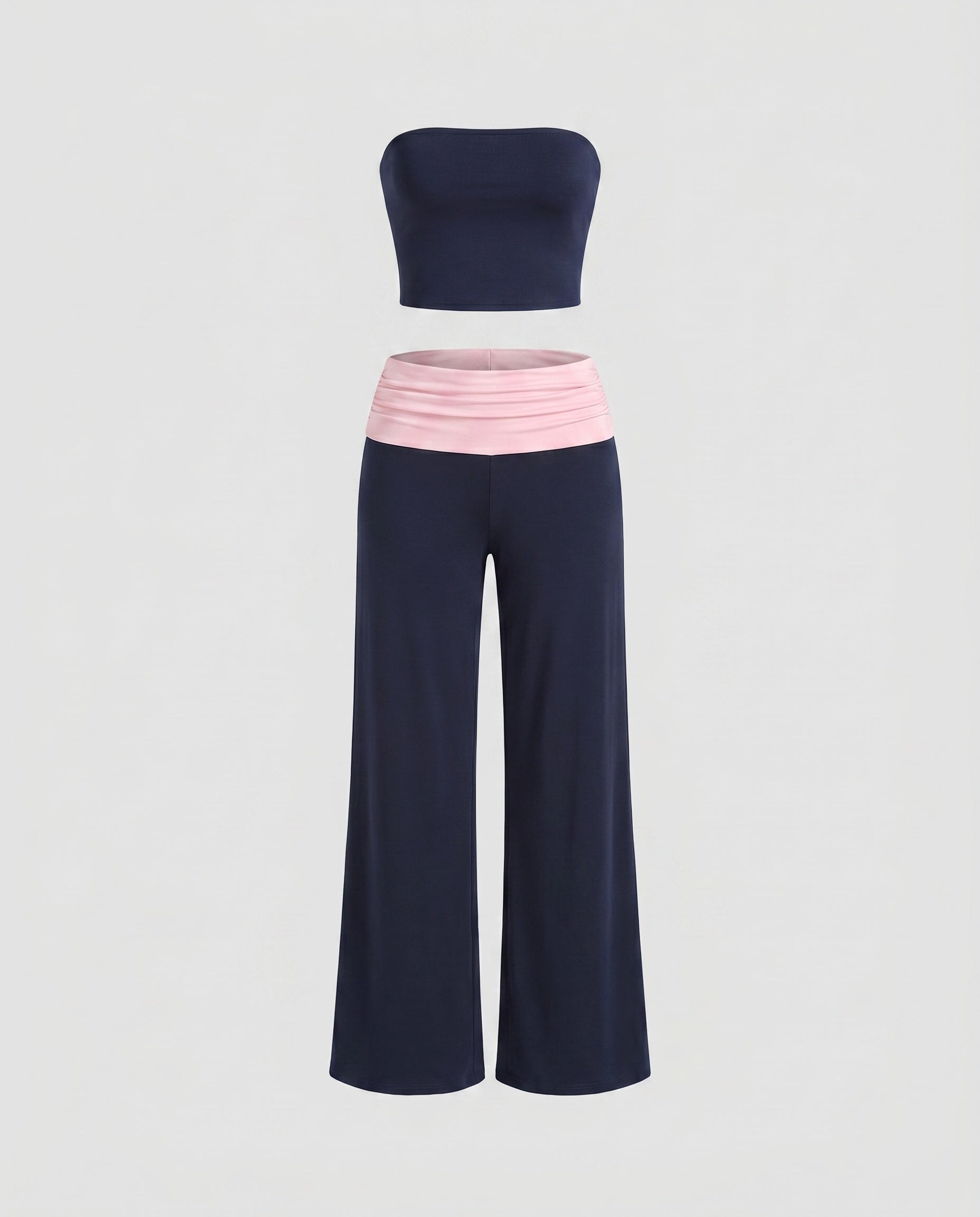 Women's Elegant Bandeau Top and Wide Leisure Pants with High Waistband