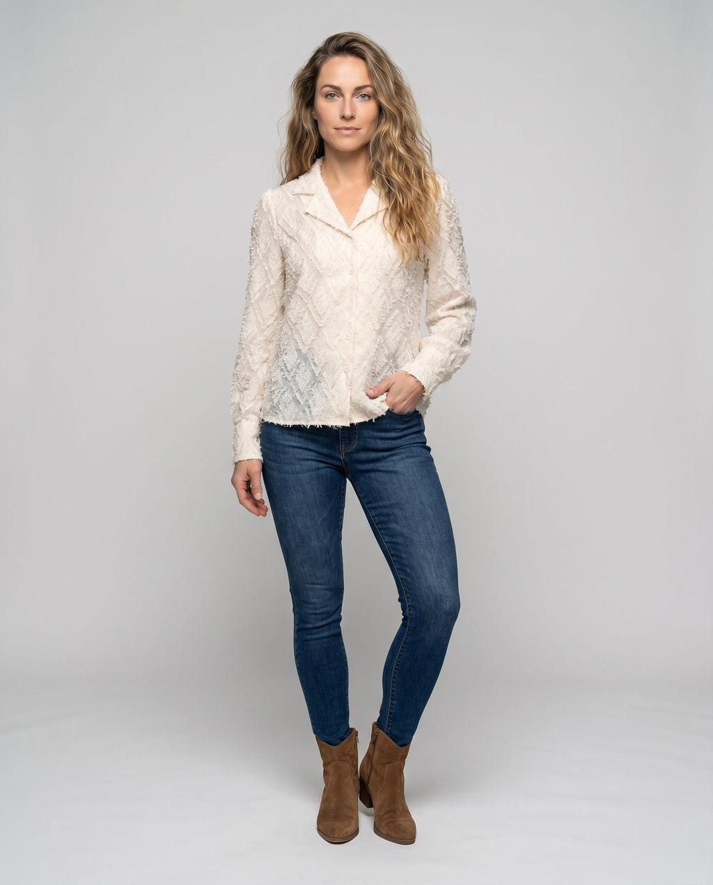 Women's Elegant Blouse-Shirt with Structured Surface - Front View