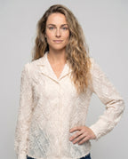 Women's Elegant Blouse-Shirt with Structured Surface - Upper Body View