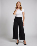 Women's High-Waisted Wide Leg Pants with Belt Loops and Pleats - Front View