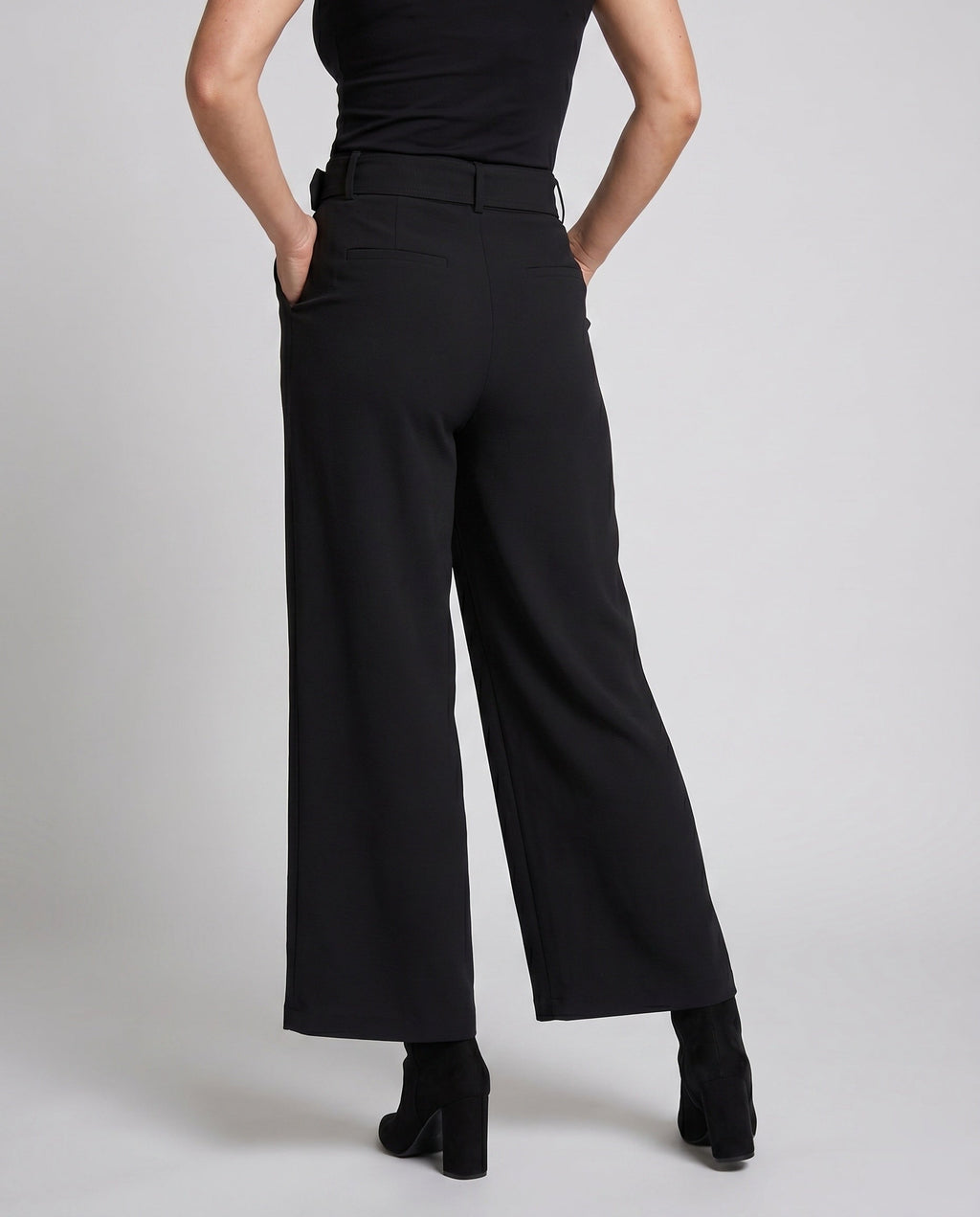 Women's High-Waisted Wide Leg Pants with Belt Loops and Pleats - Lower Body View