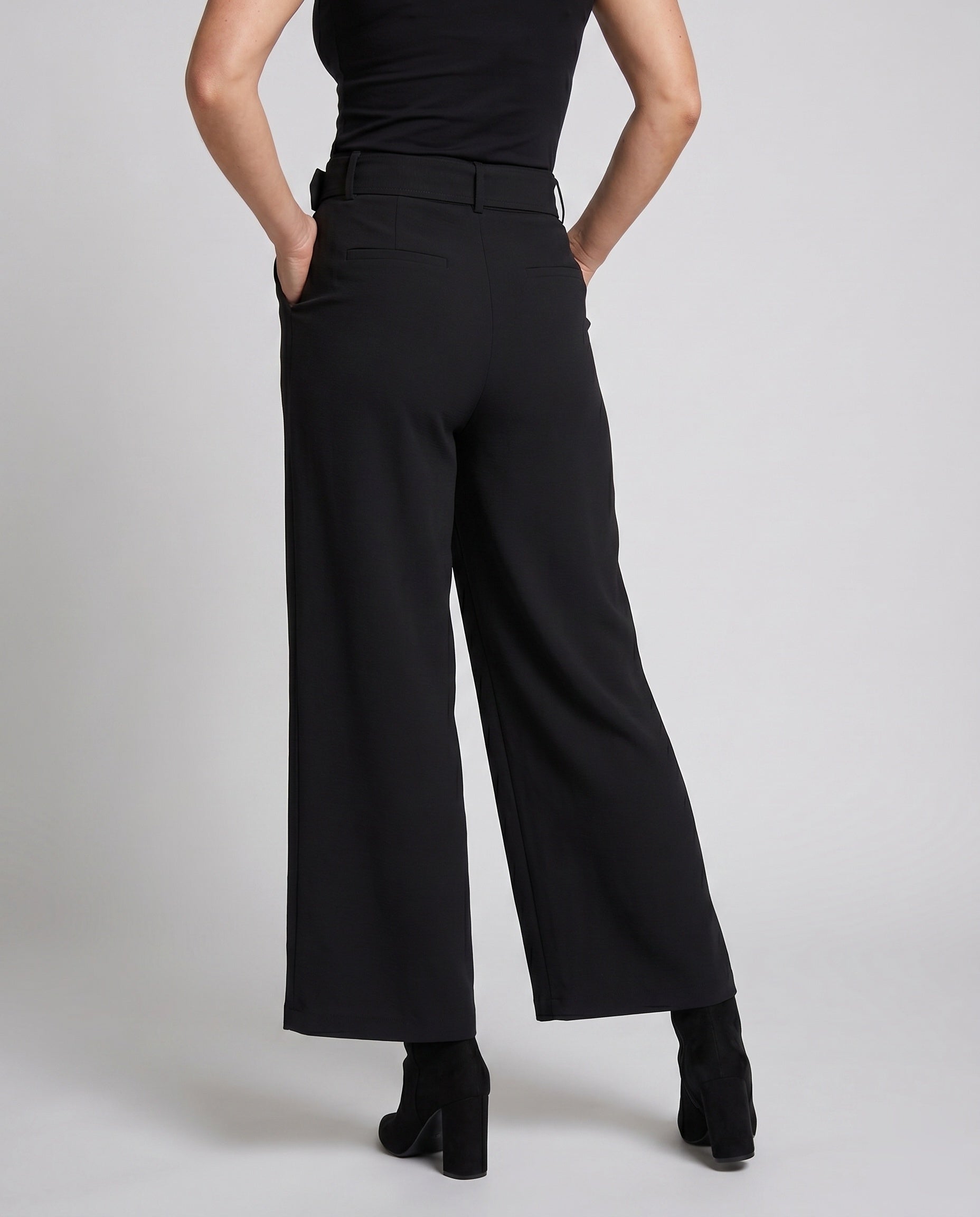Women's High-Waisted Wide Leg Pants with Belt Loops and Pleats - Lower Body View