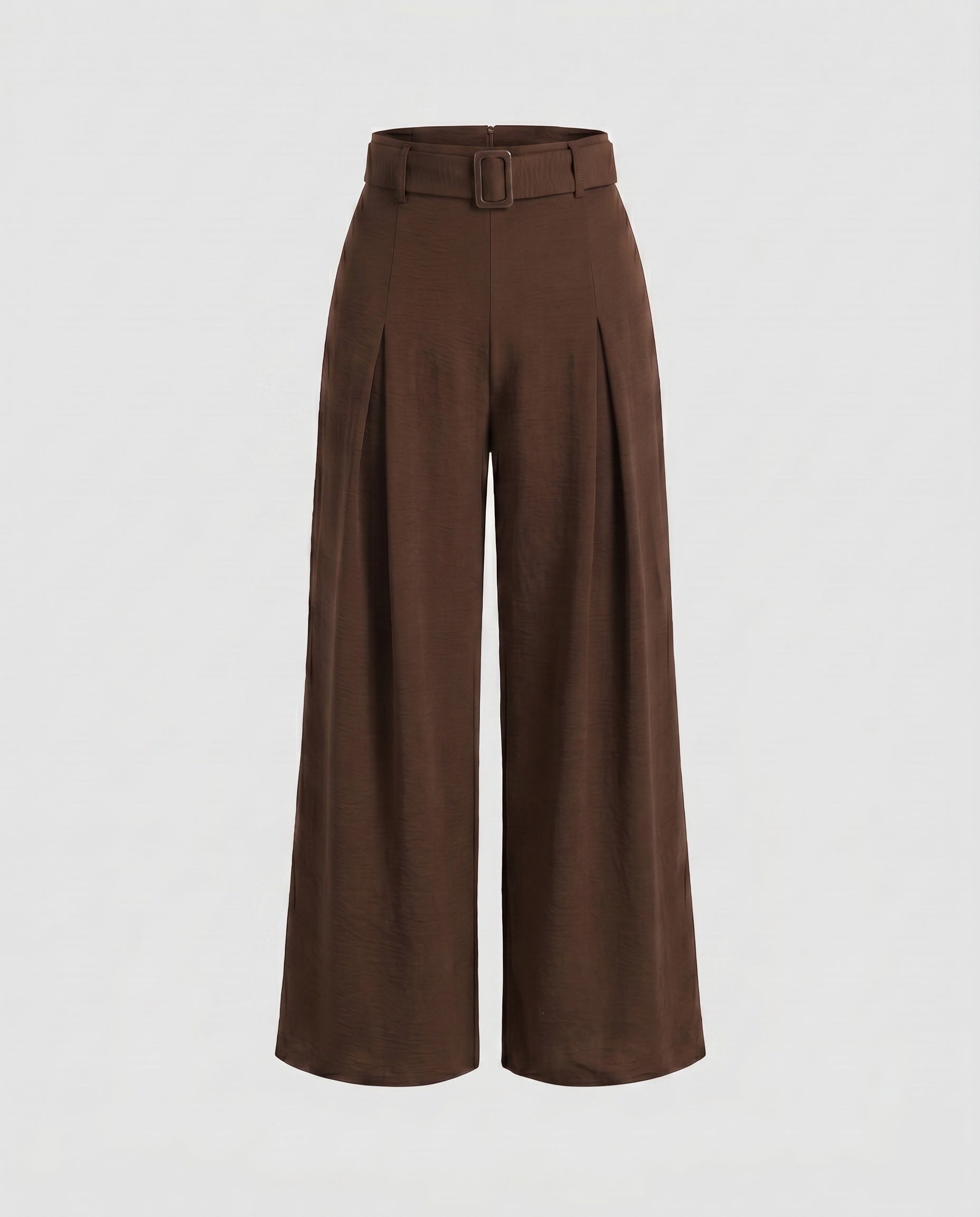 Women's High-Waisted Wide Leg Pants with Belt Loops and Pleats