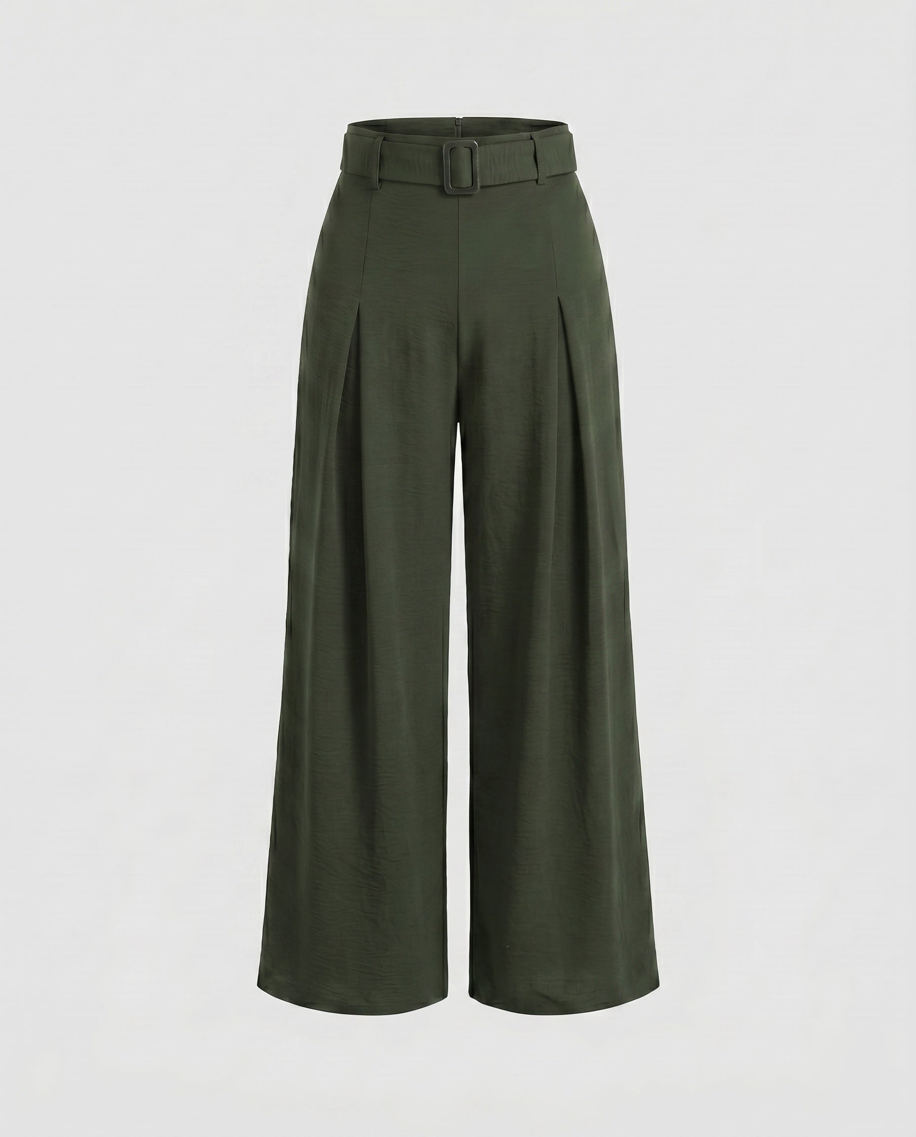 Women's High-Waisted Wide Leg Pants with Belt Loops and Pleats