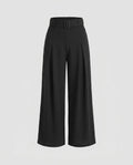 Women's High-Waisted Wide Leg Pants with Belt Loops and Pleats