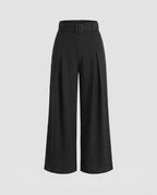 Women's High-Waisted Wide Leg Pants with Belt Loops and Pleats