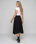 Women's Knee-Length Skirt with Side Slit and Button Details - Back View