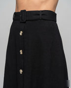 Women's Knee-Length Skirt with Side Slit and Button Details - Close-Up Detail