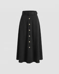 Women's Knee-Length Skirt with Side Slit and Button Details
