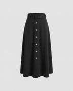 Women's Knee-Length Skirt with Side Slit and Button Details