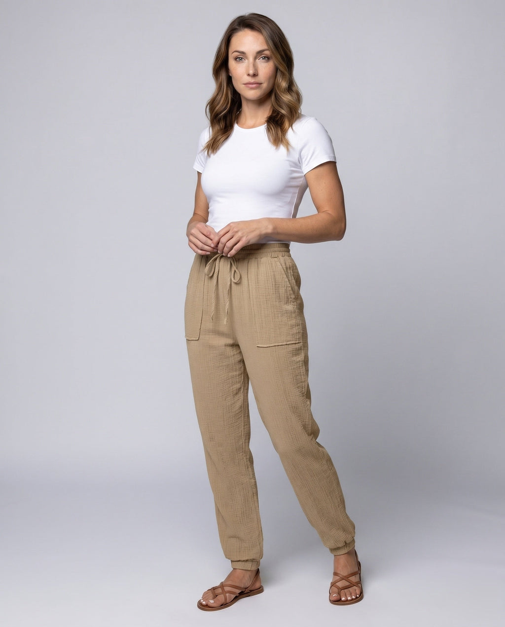 Women's Casual Leisure Pants with Practical Side Pockets - Front View