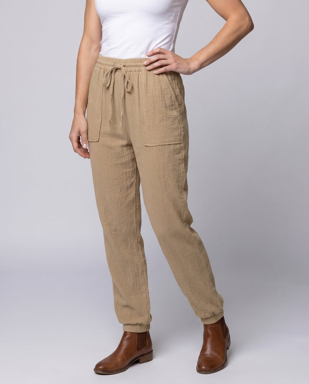 Women's Casual Leisure Pants with Practical Side Pockets - Lower Body View