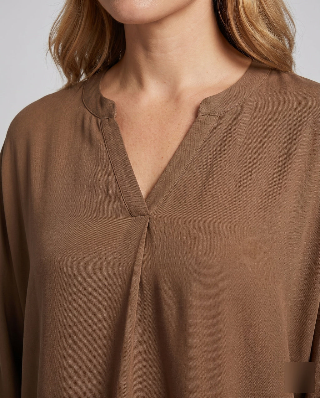 Women's Casual Blouse Shirt with V-Neck and Split Sleeves - Close-Up Detail