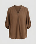 Women's Casual Blouse Shirt with V-Neck and Split Sleeves