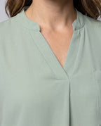 Women's Casual V-Neck Blouse Shirt with Chest Pocket - Close-Up Detail