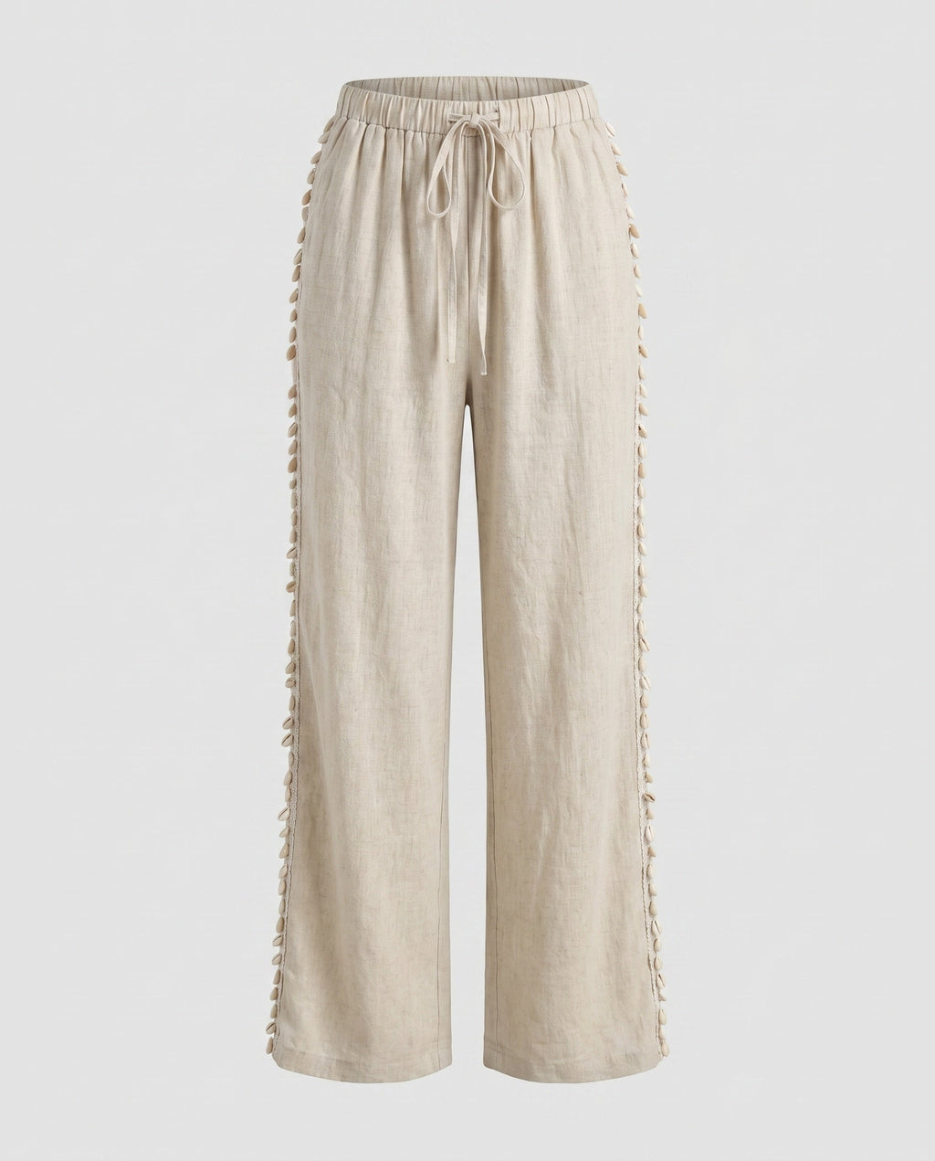 Women's Airy Linen Trousers with High Waistband and Side Ruffles