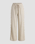 Women's Airy Linen Trousers with High Waistband and Side Ruffles