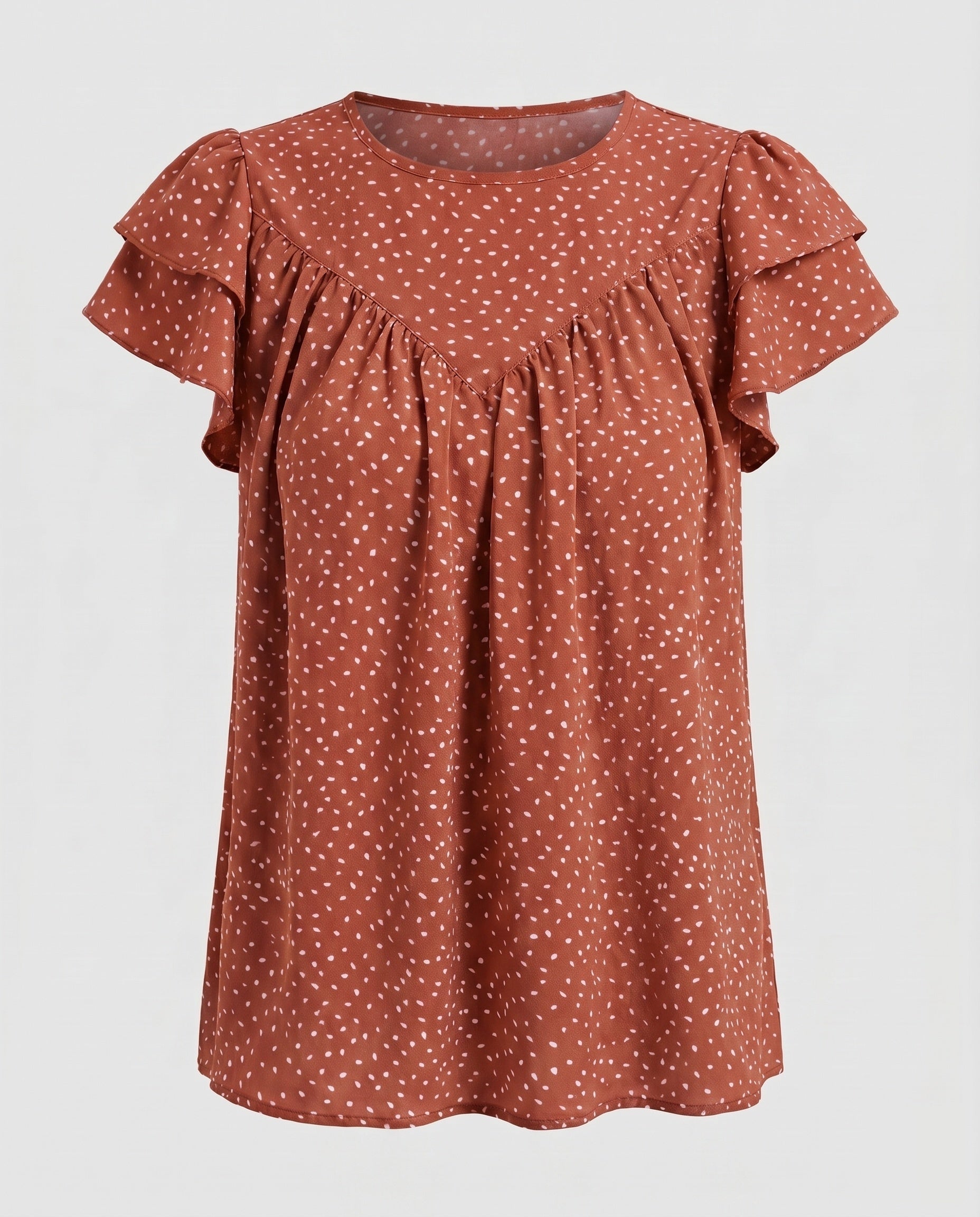 Women's Airy Blouse Shirt with Ruffle Details and Polka Dot Pattern
