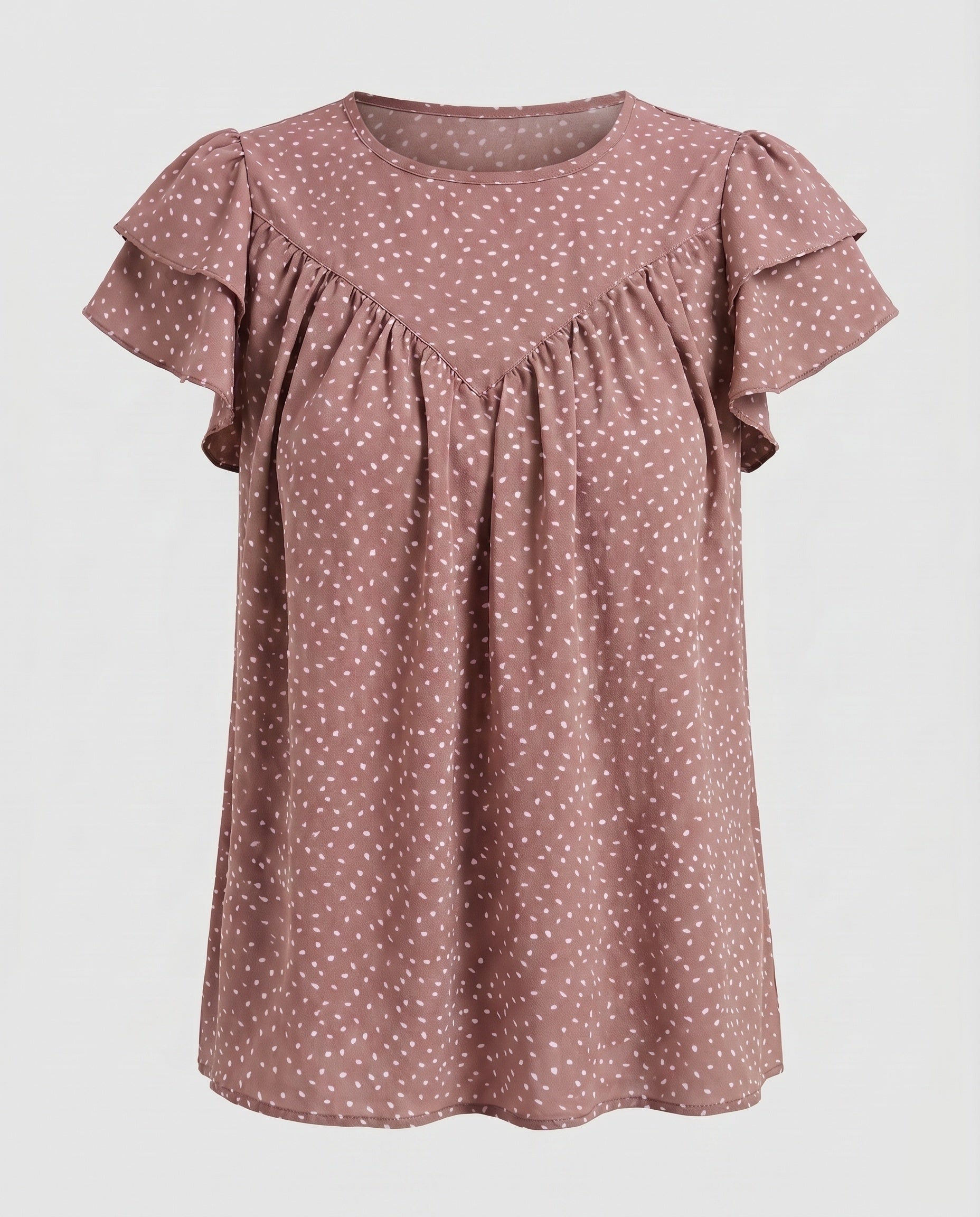 Women's Airy Blouse Shirt with Ruffle Details and Polka Dot Pattern