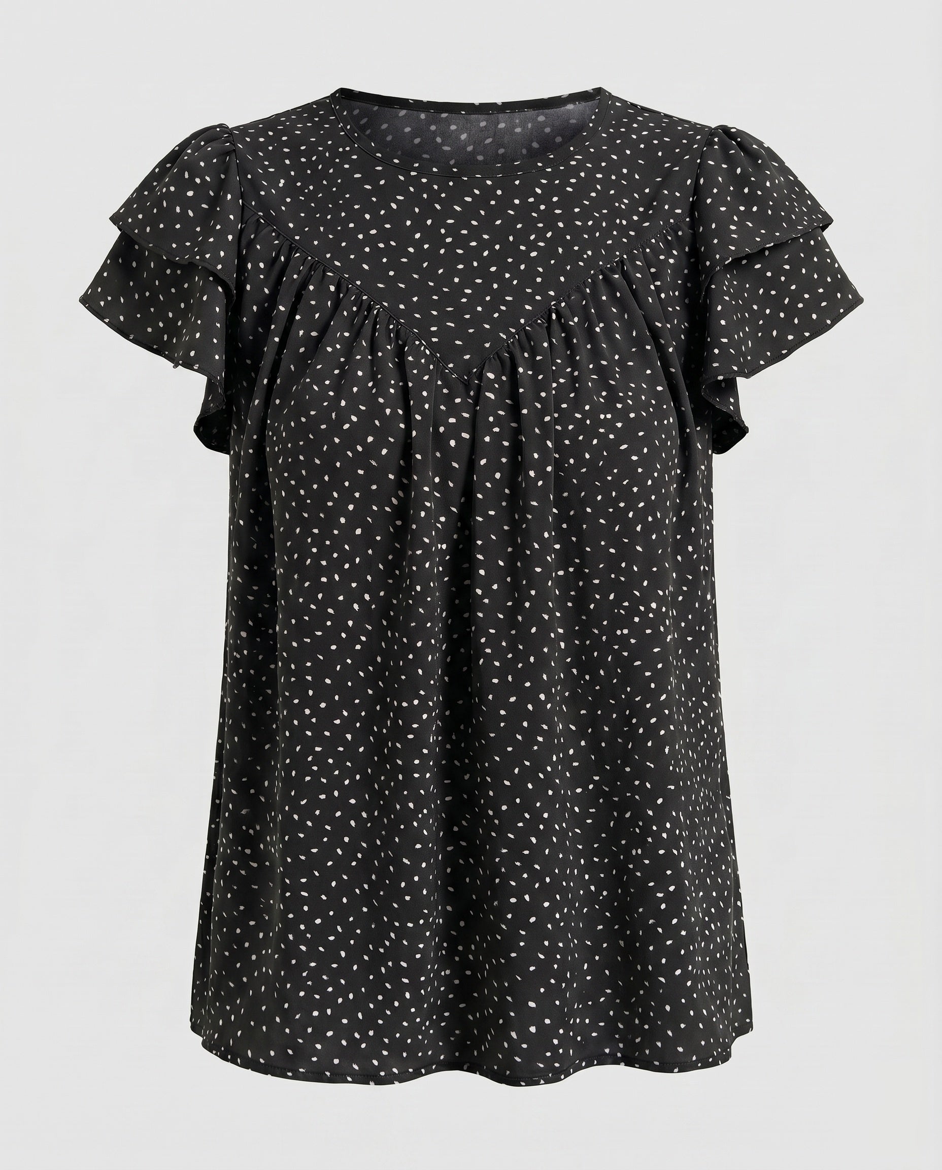 Women's Airy Blouse Shirt with Ruffle Details and Polka Dot Pattern