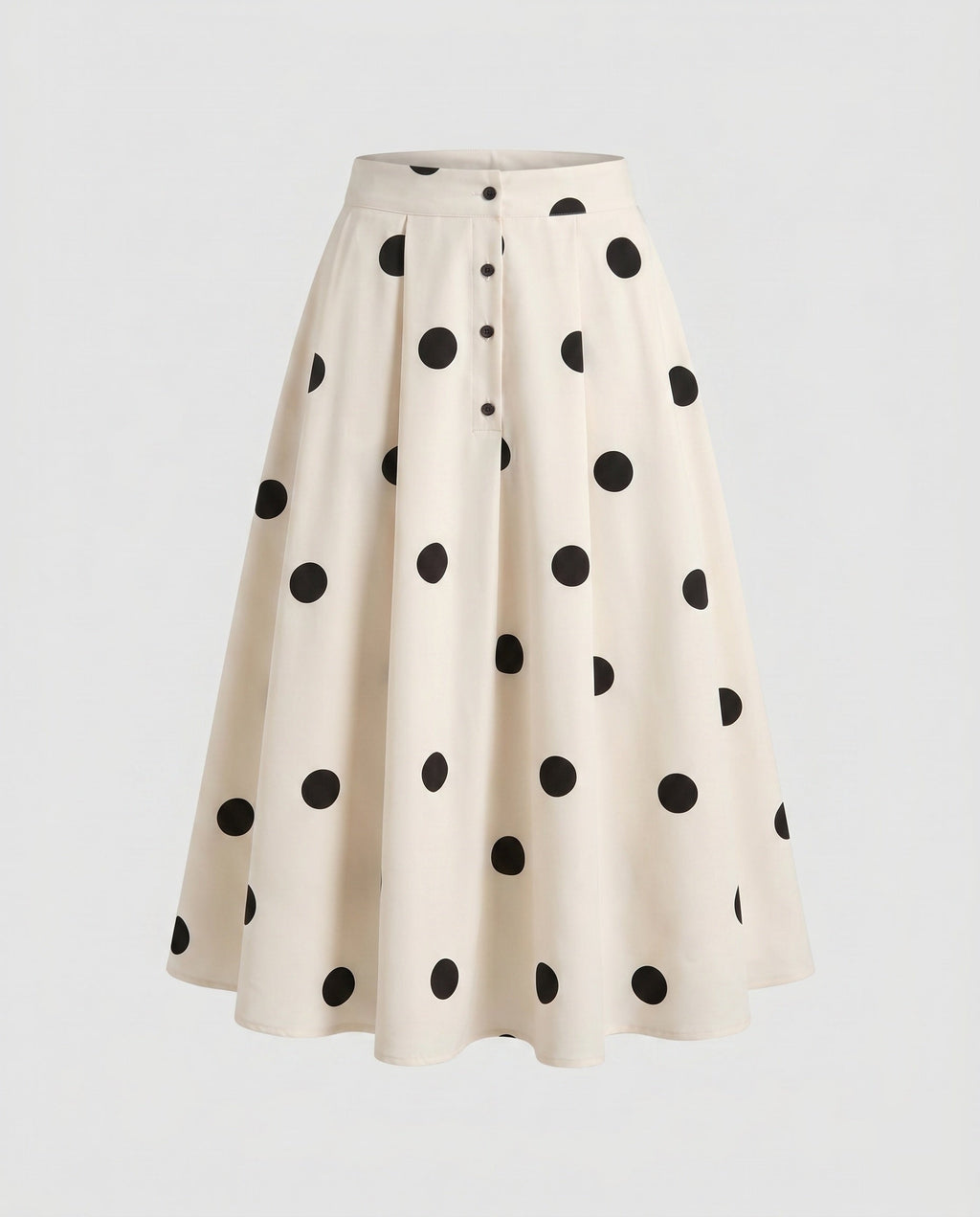 Women's Midi Skirt with Stylish Polka Dot Pattern and Waist Belt