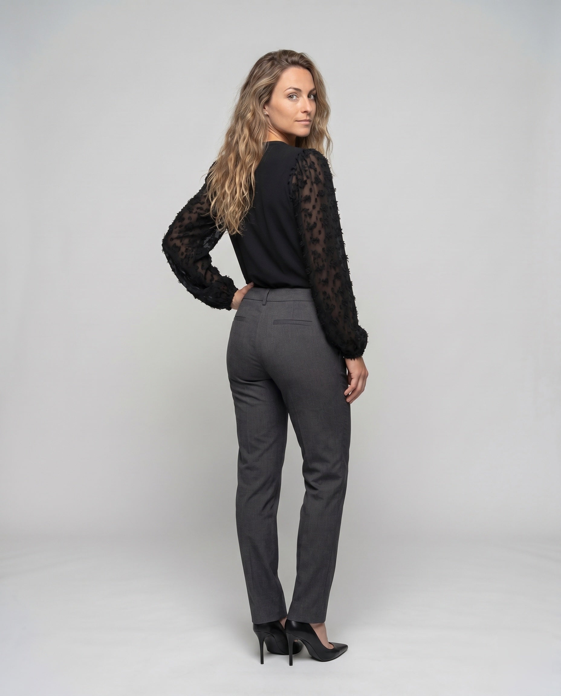 Women's Stylish Top with Playful Lace Sleeves - Back View