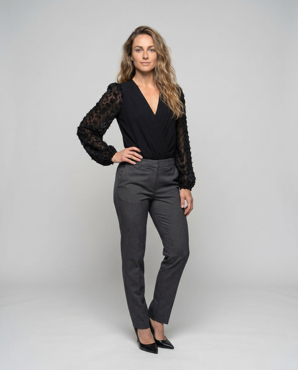 Women's Stylish Top with Playful Lace Sleeves - Front View