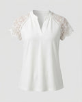 Women's Top with Elegant Lace Sleeves and Modern V-Neck